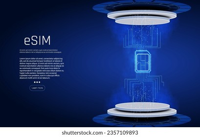 Embedded SIM concept. New mobile communication technology. Concept for mobile sim card technology and network. Futuristic projection esim card. vector illustration 5G Sim Card. Wireless cellphone.