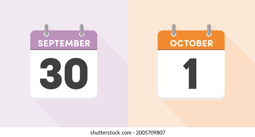 De finales de septiembre a comienzos del calendario de octubre. Conjunto de la Agenda 31 de septiembre y 1 de octubre . Caída o Autmun, mes de cambios concepto Ilustración de la infografía vectorial.