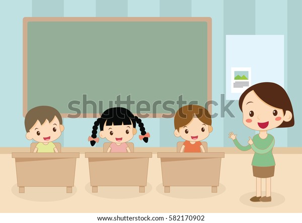 Female Teacher Teaching Kids Student Classroom Stock Vector (Royalty ...