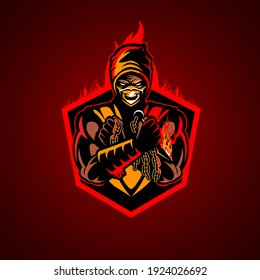 Fire Ninja vector illustration symbol insignia, e-sport style emblem.
