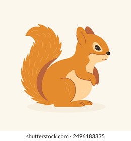 Flat Vector Cute Squirrel. Little Squirrel Icon. Adorable Cartoon Squirrel Character Isolated on White Background, Side View