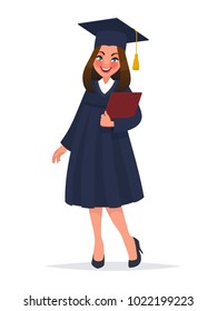 Graduate Girl Mantle Diploma Vector Illustration Stock Vector (Royalty ...