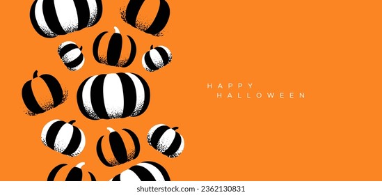 Feliz Halloween moderna tarjeta de saludo de ilustración de calabaza. Diseño de verduras de la temporada de cosecha de otoño para la celebración del 31 de octubre. Invitación de fiesta de estilo minimalista, arte de plantilla web.