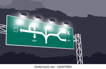 Road Underpass Highway Motorway Green Signage Stock Vector (Royalty ...