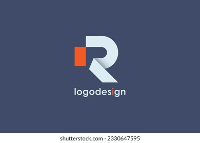 Initial Letter R Logo. Orange and White Geometric Shape Origami Style isolated on Blue Background. Flat Vector Logo Design Template Element for Business and Branding Logos.