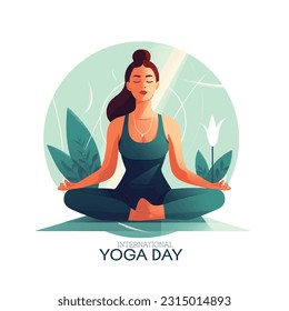 International Yoga Day. 21 June yoga day banner or poster with woman in lotus pose