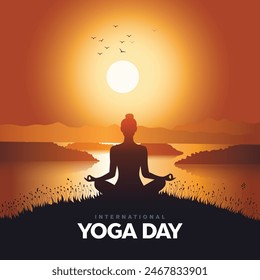 international yoga day. yoga body posture. Woman practicing yoga. vector illustration design