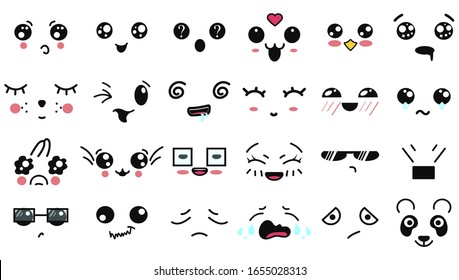 Kawaii Cute Faces Set Manga Style Stock Vector (Royalty Free) 1515107072