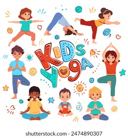 Kids Yoga square Banners Design Concept. Colorful kids yoga class