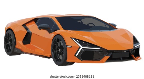 Luxury premium realistic fast speed orange coupe sport colour white elegant new 3d f1 car urban metal power style model Sian business work modern art design vector template isolated background