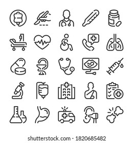 Medical and hospital services icons set. Line style