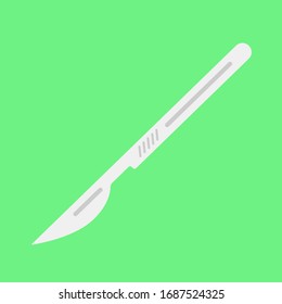 Medical scalpel icon. Flat illustration of scalpel, vector icon for web isolated on green background. EPS 10