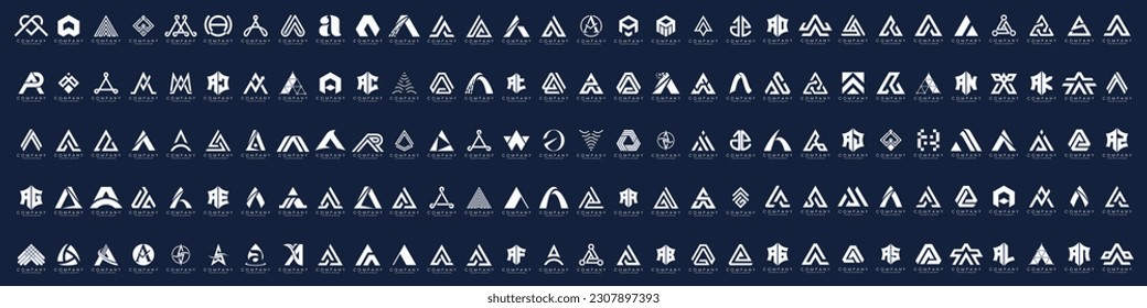 Mega logo collection, Abstract letter A logo design. icons for business of luxury, elegant, simple.