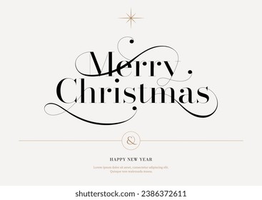 Merry Christmas lettering template. Xmas greeting card template, Invitation script calligraphy, Creative typographic quote, Holiday postcard element. Hand drawn style. Trendy vector line illustration.