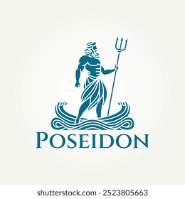 minimalist silhouette greek god poseidon icon logo vector illustration design. simple modern neptune holding trident logo concept