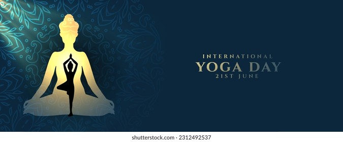 modern international yoga day banner with mediation posture for calmness vector