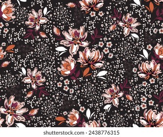 Modern and Trendy Hand drawn blooming flower with Leopard animal skin Seamless pattern vector Illustration , Design for fashion , fabric, textile, wallpaper , wrapping and all prints 