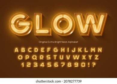 Neon light 3d alphabet, retro-futuristic origainal type. Swatch color control.