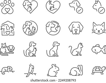 Pet friendly icon set. Included the icons as dog, cat, animals, bird, fish, and more.