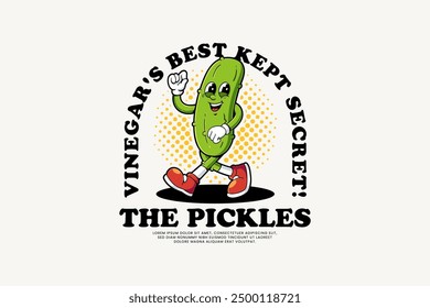 Pickle or Cucumber Vector Icon Illustration. Pickle or Cucumber Retro Logo Mascot Cartoon Character with Standing Pose and Ok Hand  Suitable for Web Landing Page, Banner, Sticker, Card