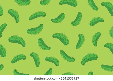 Pickle or green cucumber seamless pattern isolated on light green background