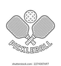 Pickleball Logo With Crossed Racket and Ball Above Them in Outline Style