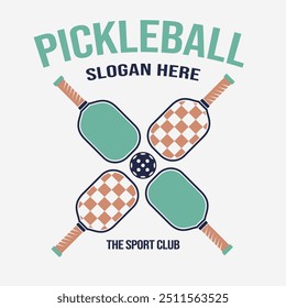 Pickleball Logo Design Illustration suitable for Game, Sport or Club Logo, Pickle Ball retro vintage logo