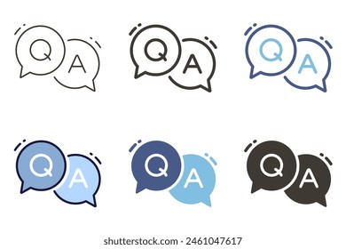 QA question and answer speech bubbles icon. Vector graphic elements for advice, faq, customer chat service, problem solving and solution helping