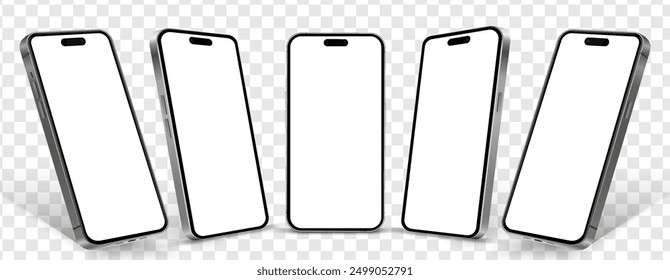 Realistic smartphone mockup. Mobile phone vector with isolated on white background. Device front view. 3D mobile phone with shadow. Realistic, high quality smart phone mockup for ui ux presentation.