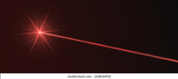 Red laser beam light effect isolated on transparent background. Neon light ray.