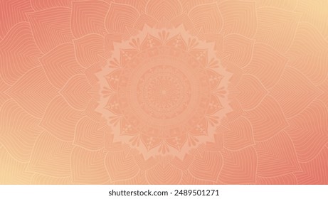 Round mandala on colorfull gradient background. Translucent mesh pattern in the form of a mandala. Mandala with floral patterns. Pastel Yoga template. Gradient background with round mandala.