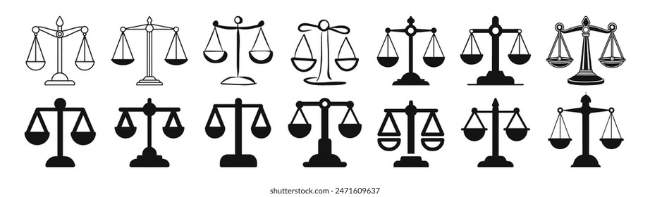 Scale icons. Scales of justice flat icon for apps and websites. Vintage scale in balance. Flat style on transparent background