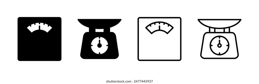 Scales icon set. Weight scale icon. Law scale icon. Justice