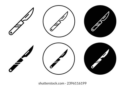 Scalpel icon. medical surgery or clinical medic treatment tool cutter symbol set. medical scalpel for surgical instrument by doctor to cut body vector line logo. scalpel knife sign