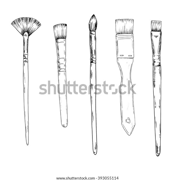 Set Art Brushes Art Utensils Sketch Stock Vector (Royalty Free) 393055114