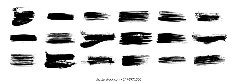 Set of black brush strokes. Hand drawn ink spots isolated on white background. Vector illustration