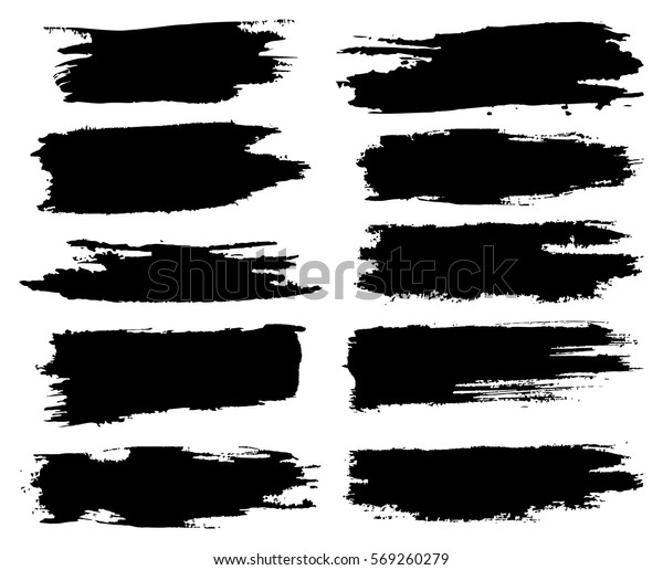 Set Black Paint Ink Brush Strokes Stock Vector (Royalty Free) 569260279