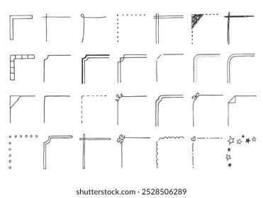 Conjunto de bordas decorativas de canto desenhadas à mão