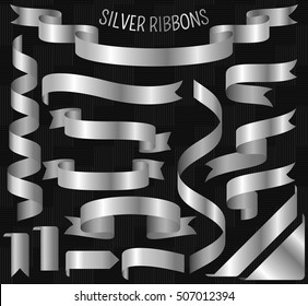 Set of silver ribbons on carbon background. Vector illustration