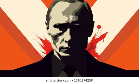 A simple graphic portrait of the President of the Russian Federation Putin on a red banner. war