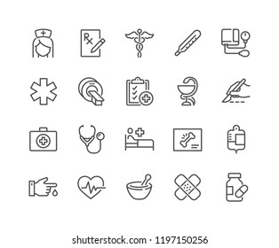 Simple Set of Medical Related Vector Line Icons. Contains such Icons as MRI, Prescription, Surgery and more.
Editable Stroke. 48x48 Pixel Perfect.