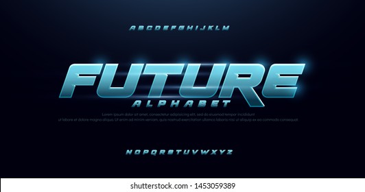 sport future blue glow modern alphabet fonts. technology typography bold and italic font uppercase. vector illustration