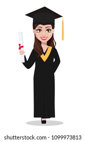 Student Graduation Beautiful Lady Cartoon Character Stock Vector ...