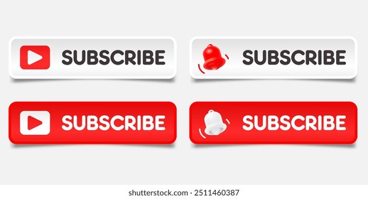 Subscribe, bell button and hand cursor. Red button subscribe to channel, blog. Social media background.