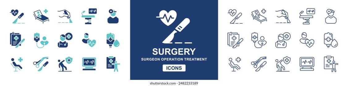 surgery operation icon vector set health disease treatment surgery tool signs hospital emergency surgeon illustration for web and app