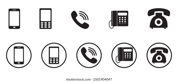 Telephone icon, vector set. Phone icon set, vector, silhouette. Contact us, symbol, sign, logo vector. Cell phone pictogram communication icon. Vector illustration of mobile, smartphone, land phone.