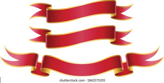 three Red Gold Ribbons in different Shapes