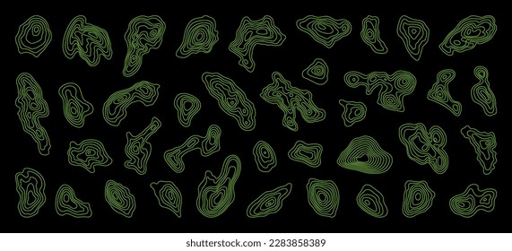 Topographic elements, topography contour lines, geometric stripy pattern. Vector design organic elements, editable stroke.