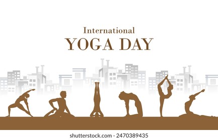 Vector design of people doing Yoga asana for International Yoga Day celebrated on 21st June