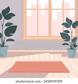 Vector flat illustration of home interior for yoga practice.
